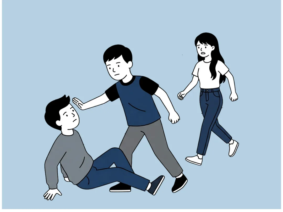 下課時兩個學生起衝突，一個跌坐在地上，另一個女生快步走過來